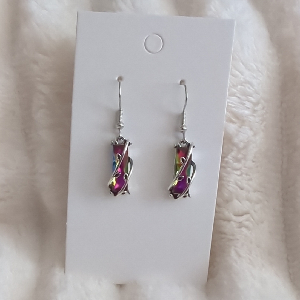 Silver and Purple Gemstone Dangle Earrings